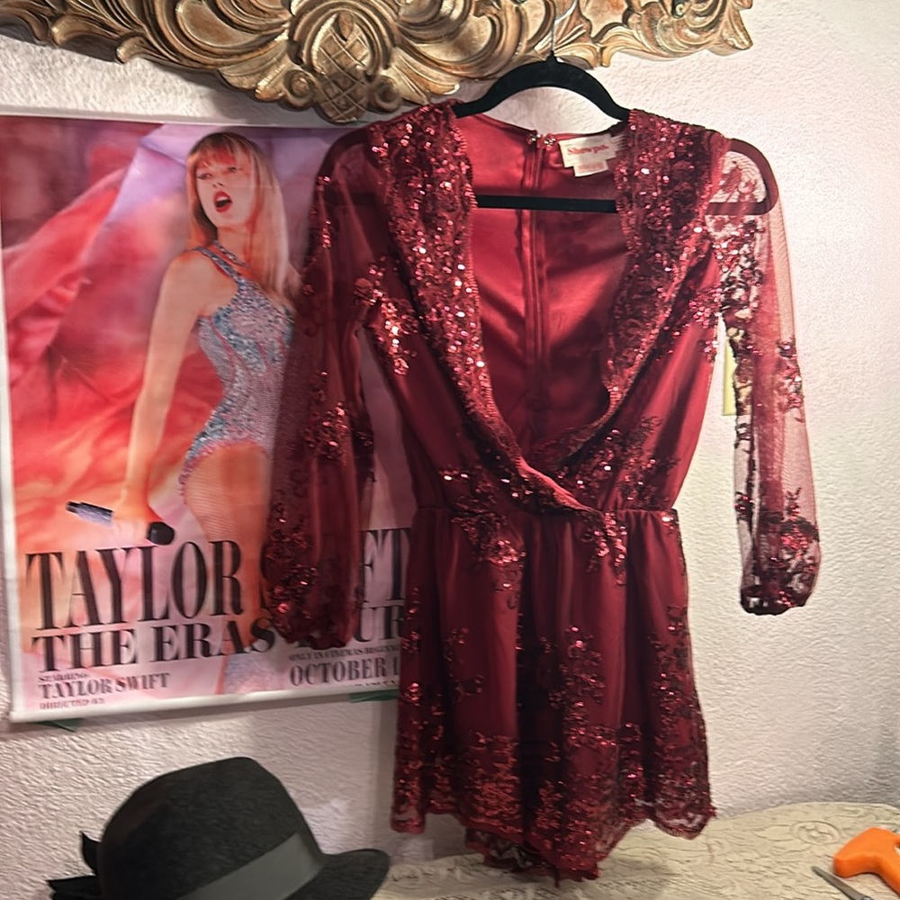 Show PO RED sequin playsuit